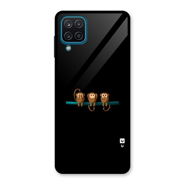 Three Cute Monkeys Glass Back Case for Galaxy A12