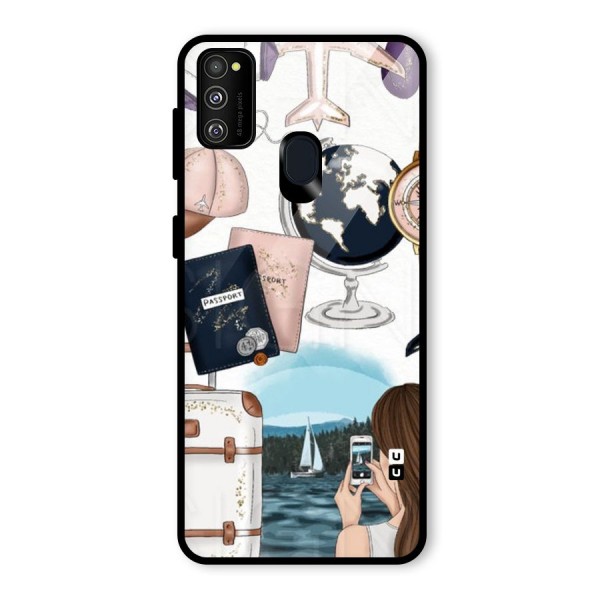 Travel Diaries Glass Back Case for Galaxy M21