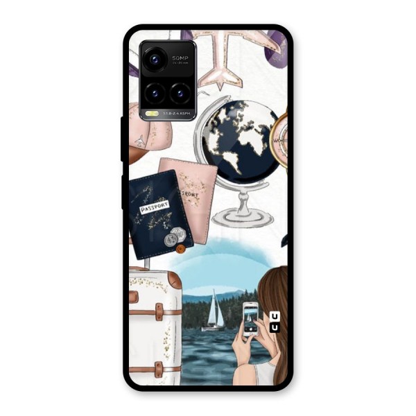 Travel Diaries Glass Back Case for Vivo Y21G