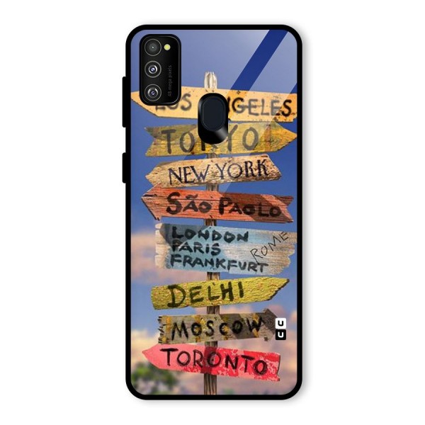 Travel Signs Glass Back Case for Galaxy M21