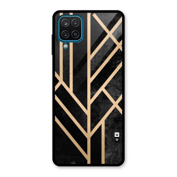 Tri Lines Gold Glass Back Case for Galaxy A12