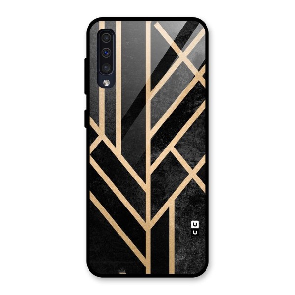 Tri Lines Gold Glass Back Case for Galaxy A50