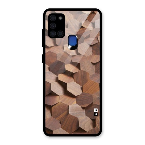 Uplifted Wood Hexagons Glass Back Case for Galaxy A21s