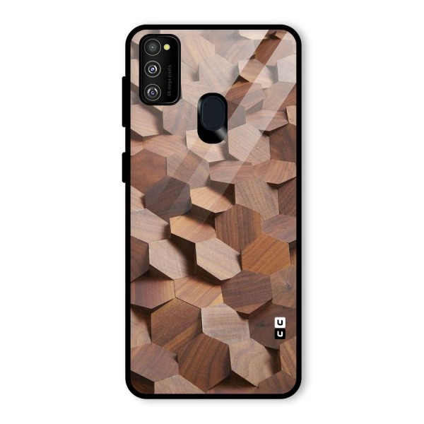 Uplifted Wood Hexagons Glass Back Case for Galaxy M21