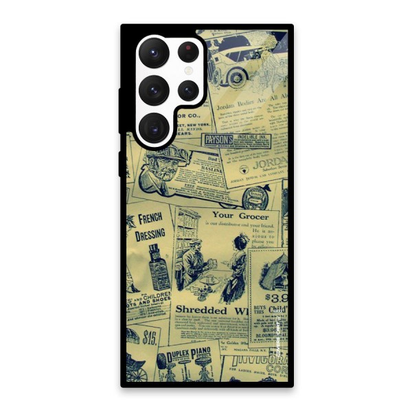 Vintage Newspaper Cutouts Glass Back Case for Galaxy S22 Ultra 5G