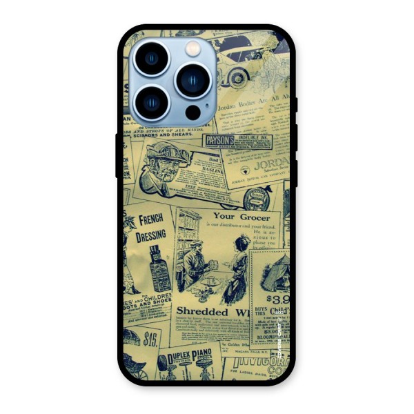 Vintage Newspaper Cutouts Glass Back Case for iPhone 13 Pro
