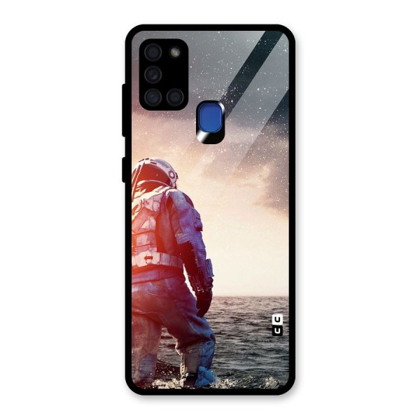 Water Astronaut Glass Back Case for Galaxy A21s