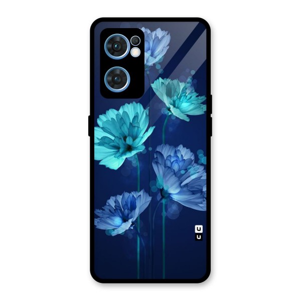 Water Flowers Glass Back Case for Oppo Reno7 5G