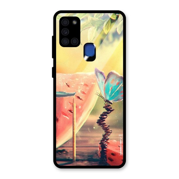 Watermelon Butterfly Glass Back Case for Galaxy A21s