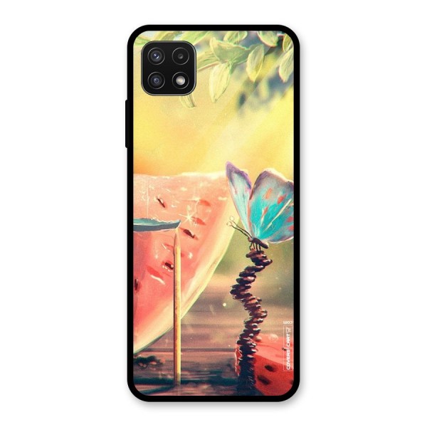 Watermelon Butterfly Glass Back Case for Galaxy A22 5G