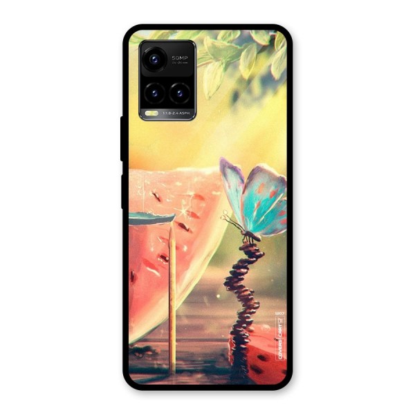 Watermelon Butterfly Glass Back Case for Vivo Y21 2021