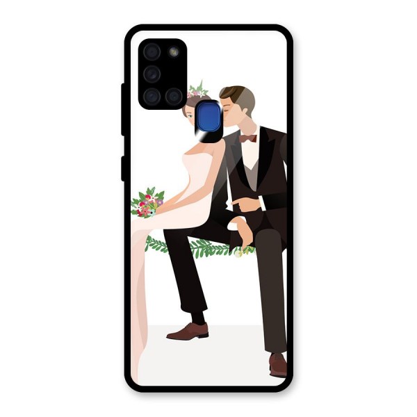 Wedding Couple Glass Back Case for Galaxy A21s