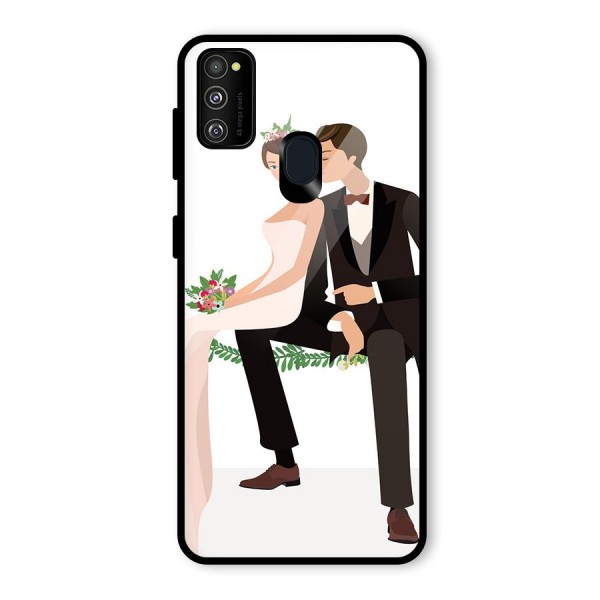 Wedding Couple Glass Back Case for Galaxy M21