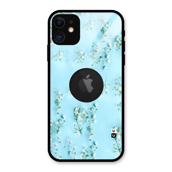 White Lily Design Glass Back Case for iPhone 11 Logo Cut