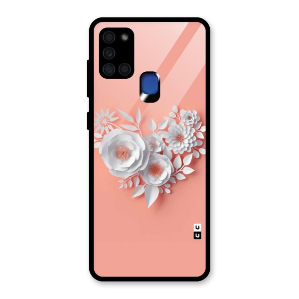 White Paper Flower Glass Back Case for Galaxy A21s