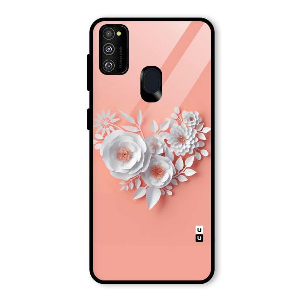 White Paper Flower Glass Back Case for Galaxy M21