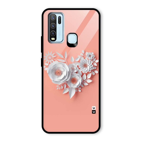 White Paper Flower Glass Back Case for Vivo Y30