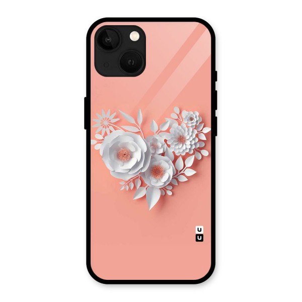 White Paper Flower Glass Back Case for iPhone 13