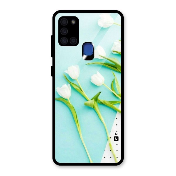 White Tulips Glass Back Case for Galaxy A21s