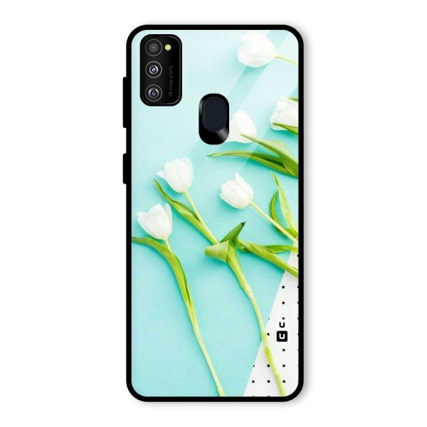 White Tulips Glass Back Case for Galaxy M21