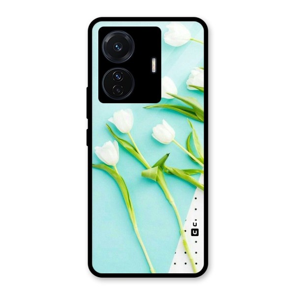 White Tulips Glass Back Case for Vivo T1 Pro