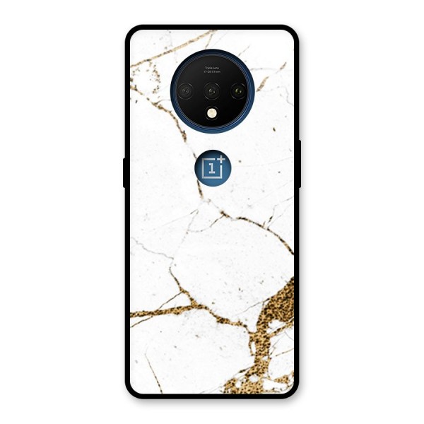 White and Gold Design Glass Back Case for OnePlus 7T