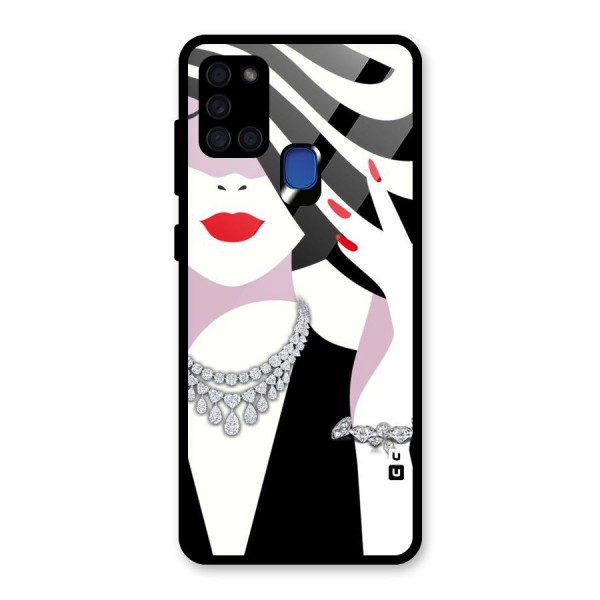 Women Beauty Glass Back Case for Galaxy A21s