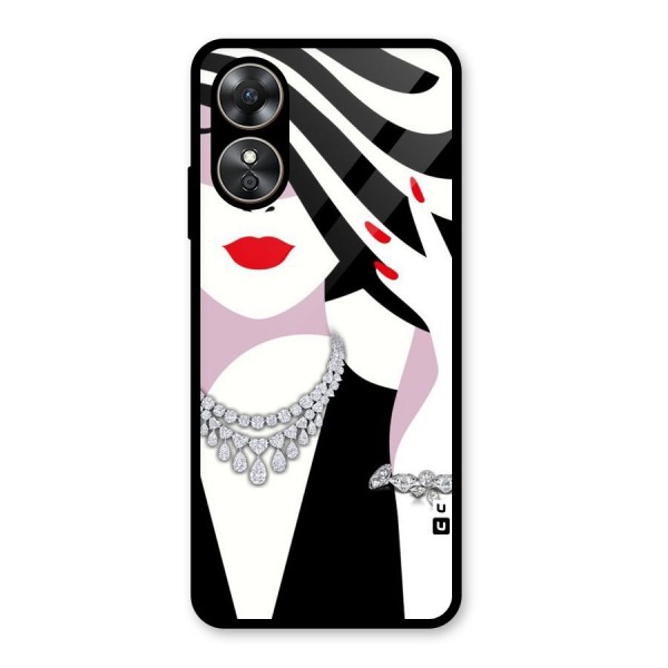 Women Beauty Glass Back Case for Oppo A17