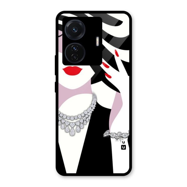 Women Beauty Glass Back Case for Vivo T1 Pro