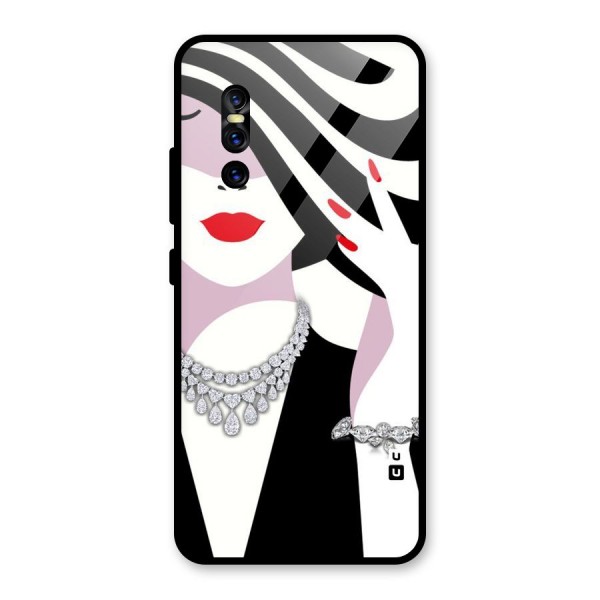 Women Beauty Glass Back Case for Vivo V15 Pro