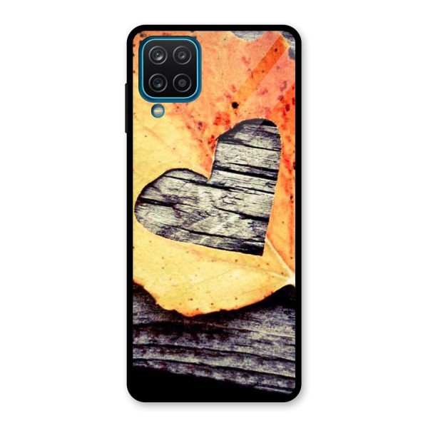 Wood Heart Leaf Glass Back Case for Galaxy A12