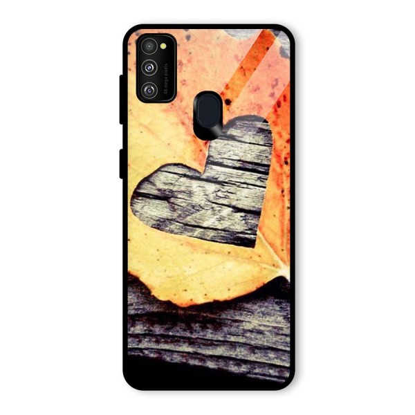 Wood Heart Leaf Glass Back Case for Galaxy M21