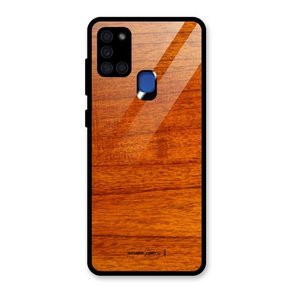 Wood Texture Design Glass Back Case for Galaxy A21s