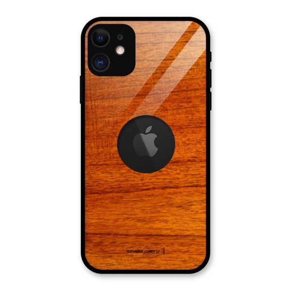 Wood Texture Design Glass Back Case for iPhone 11 Logo Cut