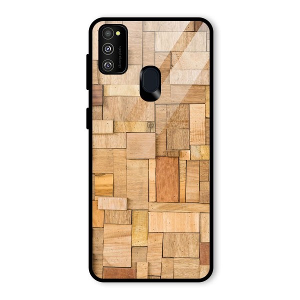 Wooden Blocks Glass Back Case for Galaxy M21