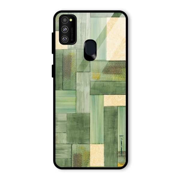 Wooden Green Texture Glass Back Case for Galaxy M21