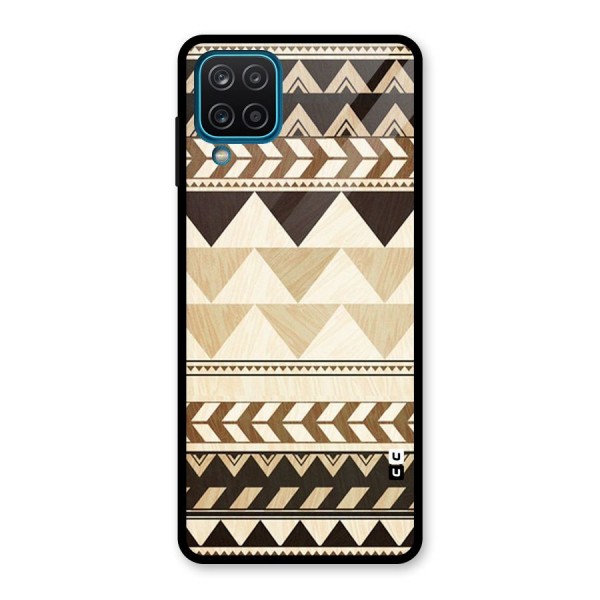 Wooden Printed Chevron Glass Back Case for Galaxy A12