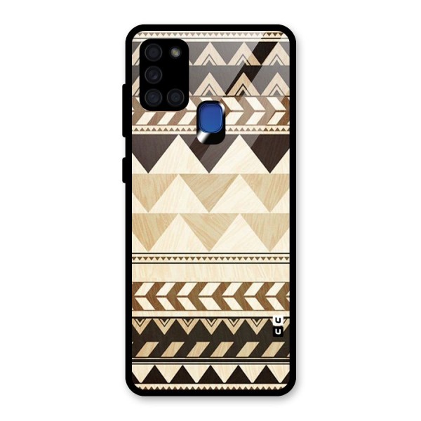 Wooden Printed Chevron Glass Back Case for Galaxy A21s