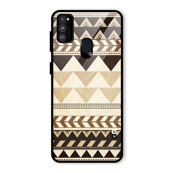 Wooden Printed Chevron Glass Back Case for Galaxy M21