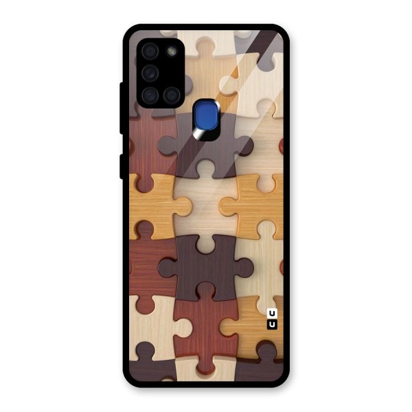 Wooden Puzzle (Printed) Glass Back Case for Galaxy A21s