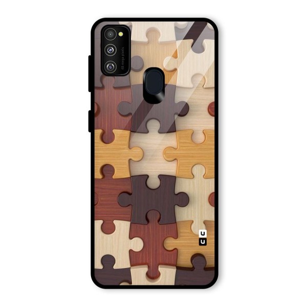 Wooden Puzzle (Printed) Glass Back Case for Galaxy M21