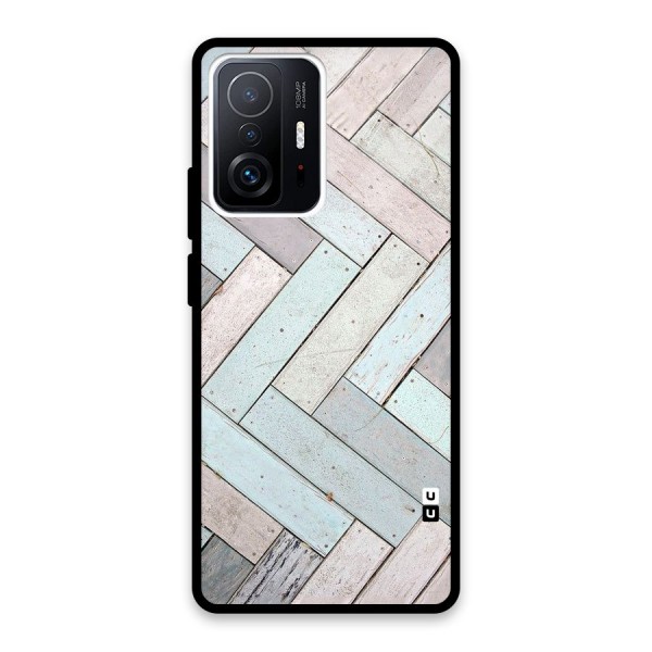 Wooden ZigZag Design Glass Back Case for Xiaomi 11T Pro