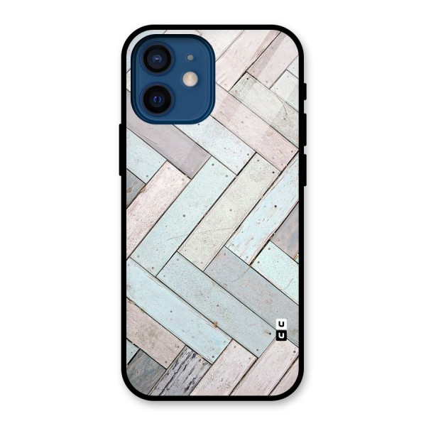 Wooden ZigZag Design Glass Back Case for iPhone 12 Mini