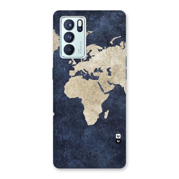 World Map Blue Gold Back Case for Oppo Reno6 Pro 5G