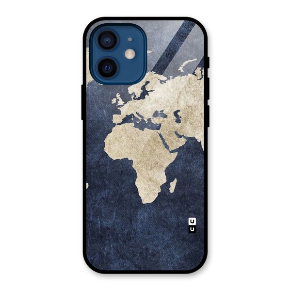 World Map Blue Gold Glass Back Case for iPhone 12 Mini