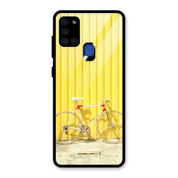 Yellow Cycle Classic Glass Back Case for Galaxy A21s