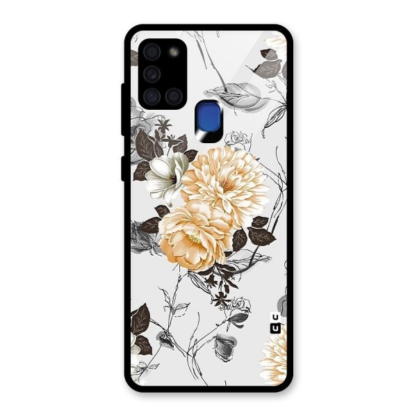 Yellow Floral Glass Back Case for Galaxy A21s