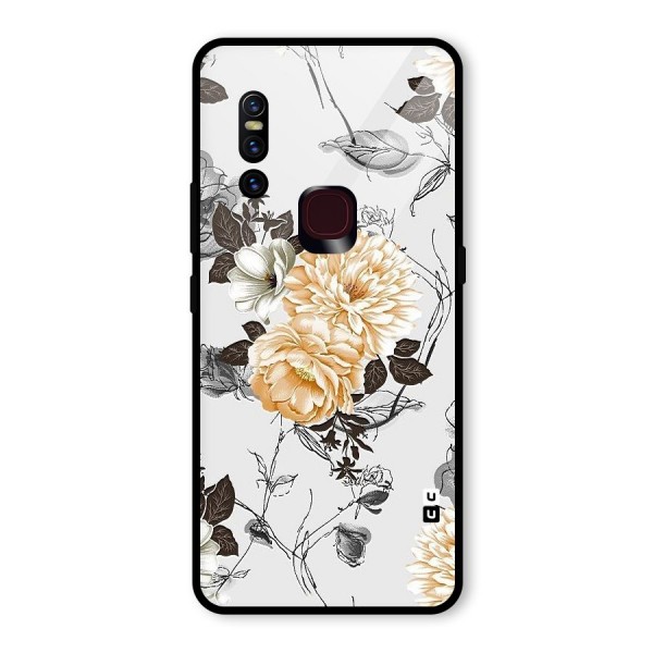 Yellow Floral Glass Back Case for Vivo V15