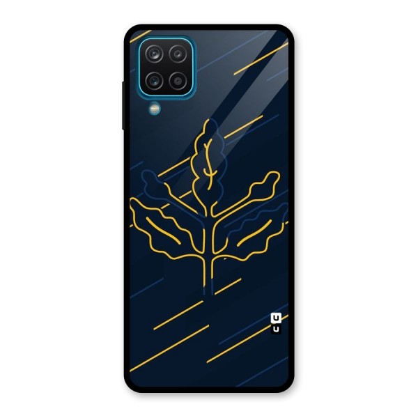 Yellow Leaf Line Glass Back Case for Galaxy A12