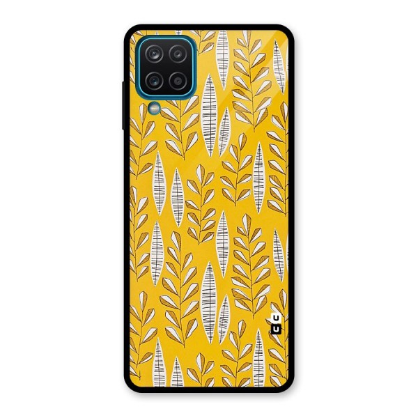 Yellow Leaf Pattern Glass Back Case for Galaxy A12